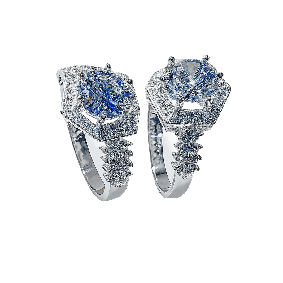 HexaCrown CZ Moissanite Ring – Architectural Sparkle