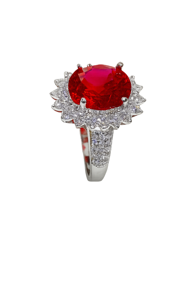 Empress Flame Oval Halo Ring – Crown Radiance