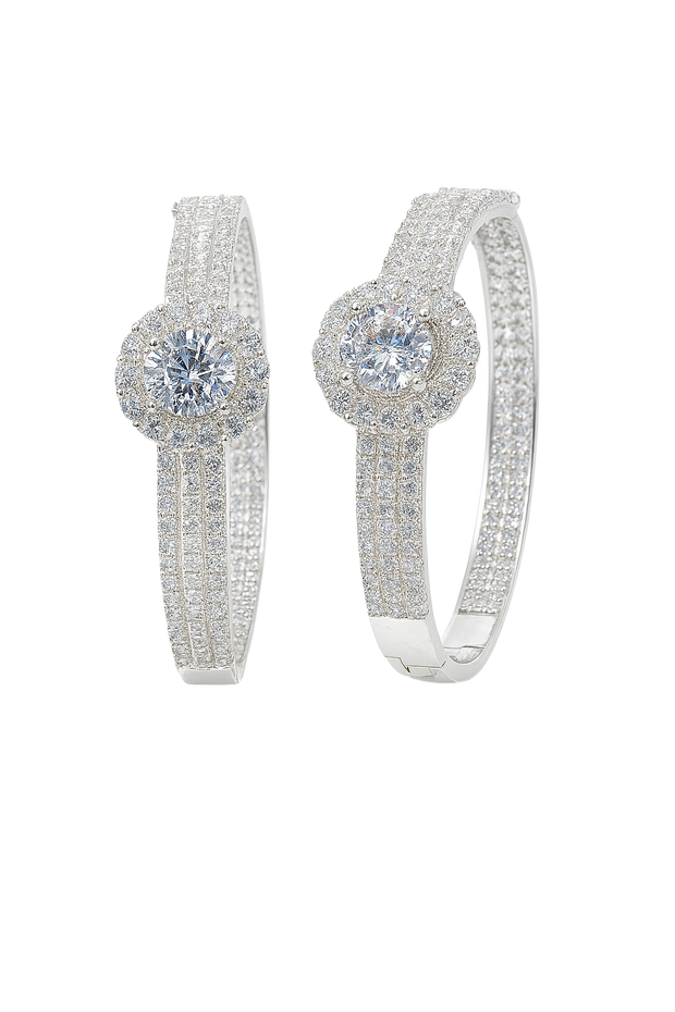 Radiant Crown Moissanite Bangle – Pavé Halo Brilliance