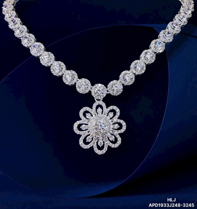 HLJN009 Lumia FloralLuxe Necklace - Platinum Statement Gift
