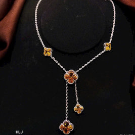 HLJN018 Lumia CloverCascade Necklace – Platinum Statement Gift