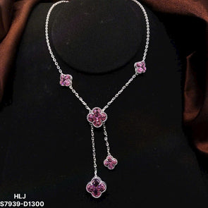HLJN018 Lumia CloverCascade Necklace – Platinum Statement Gift