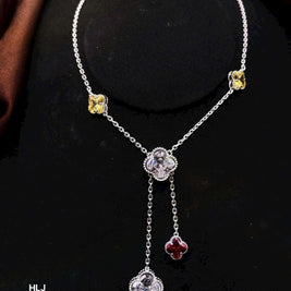 HLJN018 Lumia CloverCascade Necklace – Platinum Statement Gift