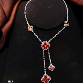 HLJN018 Lumia CloverCascade Necklace – Platinum Statement Gift
