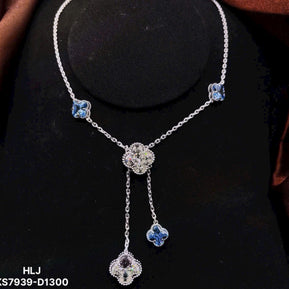 HLJN018 Lumia CloverCascade Necklace – Platinum Statement Gift