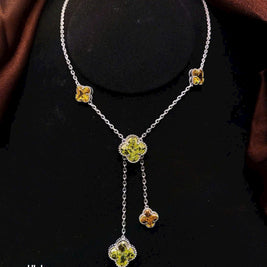 HLJN018 Lumia CloverCascade Necklace – Platinum Statement Gift