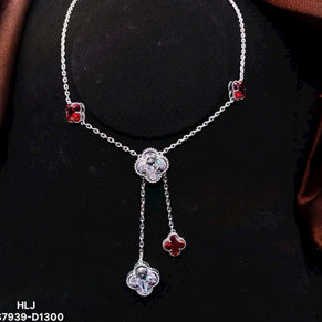 HLJN018 Lumia CloverCascade Necklace – Platinum Statement Gift