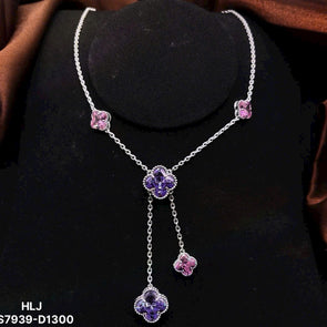 HLJN018 Lumia CloverCascade Necklace – Platinum Statement Gift