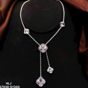 HLJN018 Lumia CloverCascade Necklace – Platinum Statement Gift