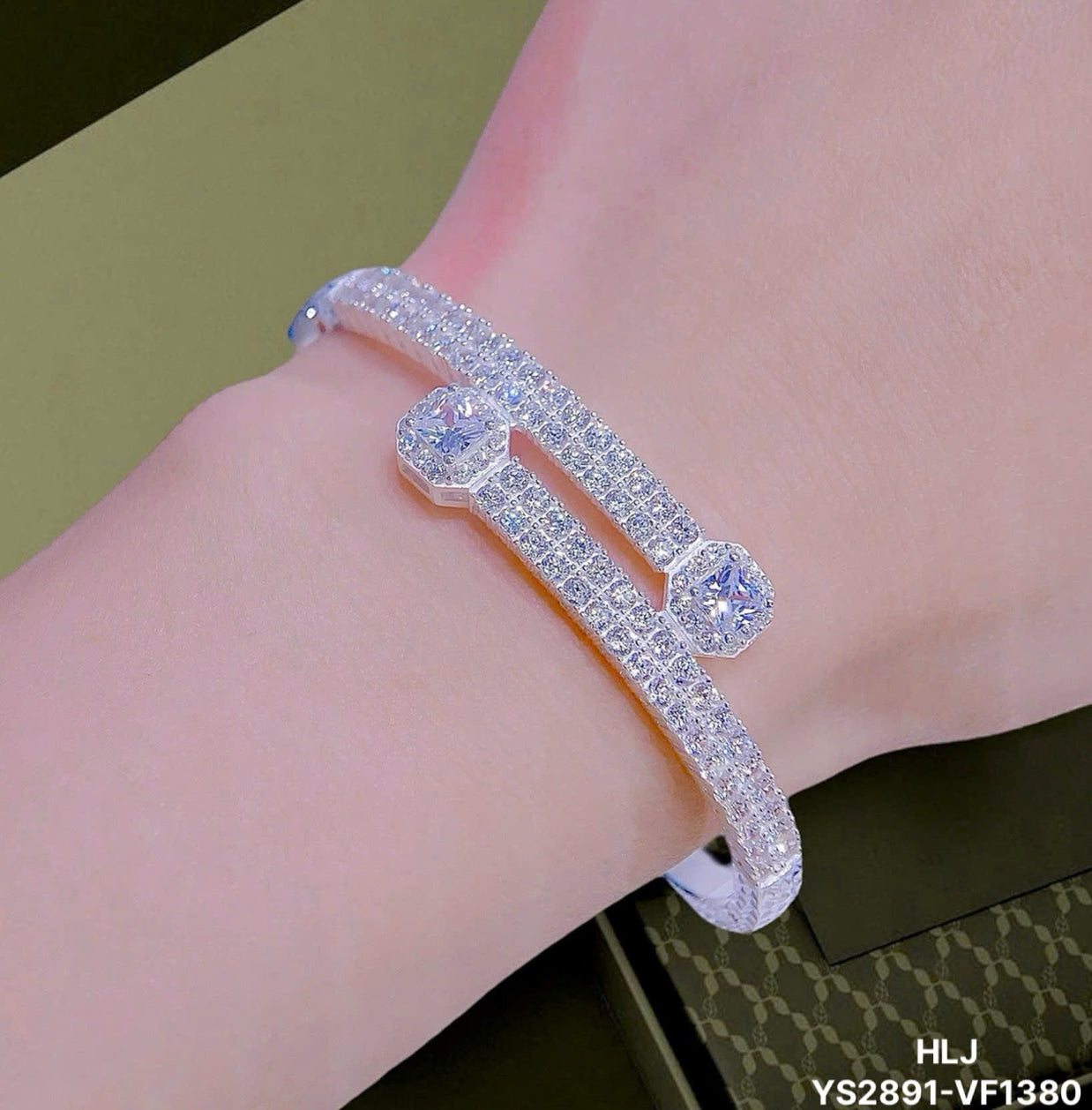 DualHalo CZ Open Bangle – Modern Sparkle, Effortless Glam