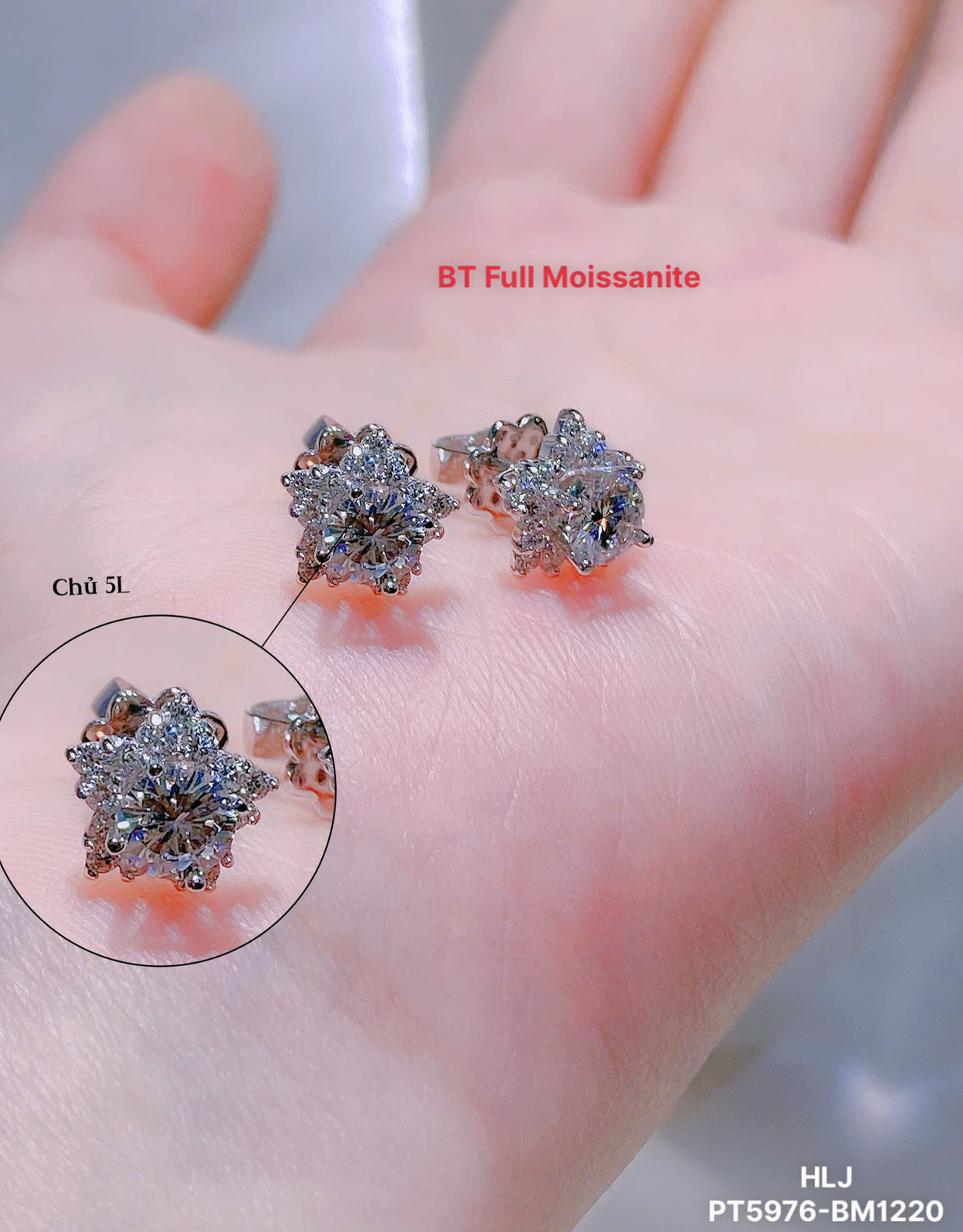PetalHalo Moissanite Stud Earrings – Classic Sparkle