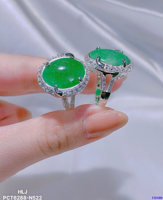 Imperial Jade Cabochon Ring – Serene Green, Platinum Elegance