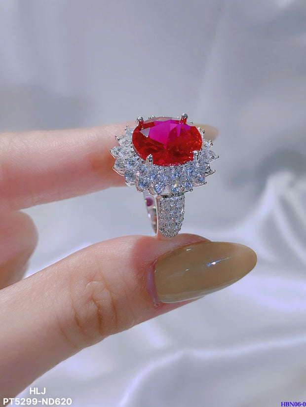 Empress Flame Oval Halo Ring – Crown Radiance